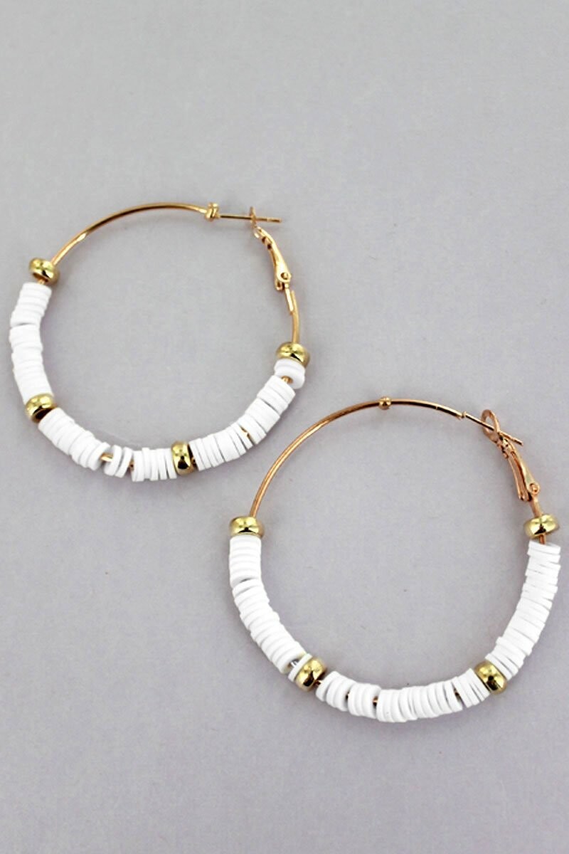 White Atlantic City Goldtone Hoop Earrings