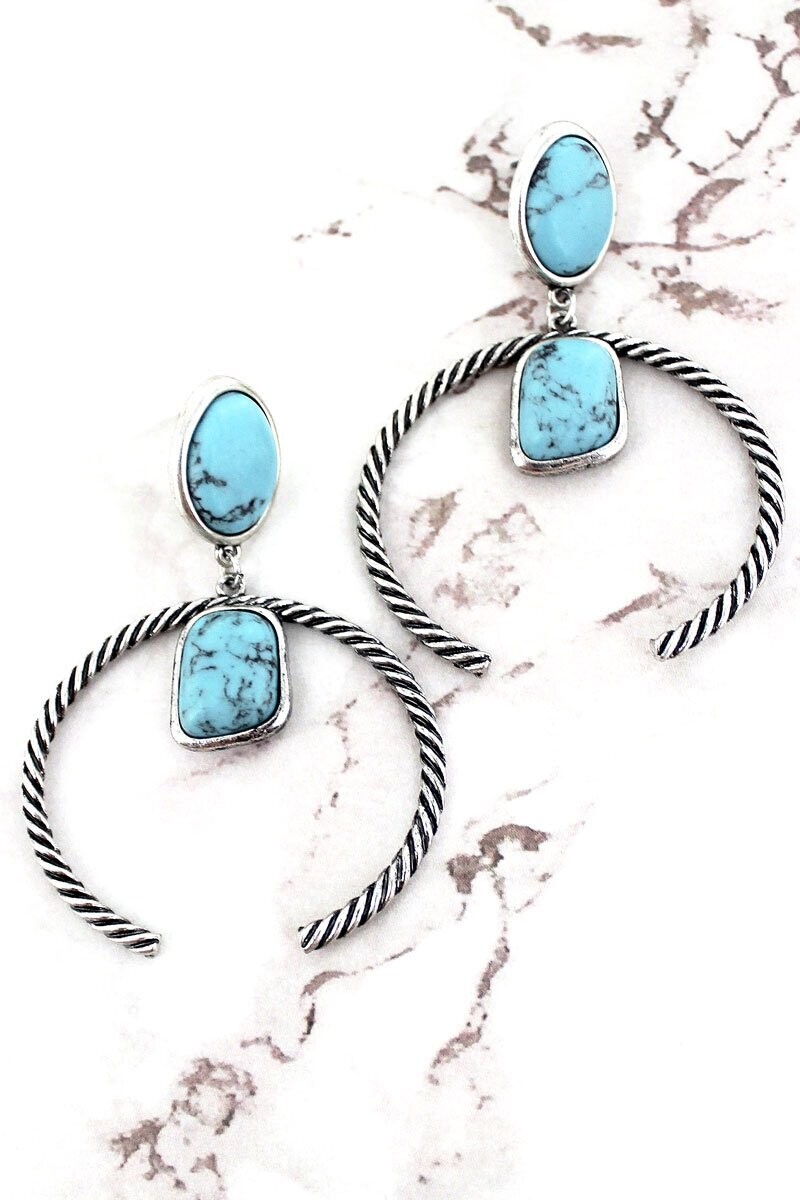 Turquoise &amp; Silvertone Creekside Naja Earrings