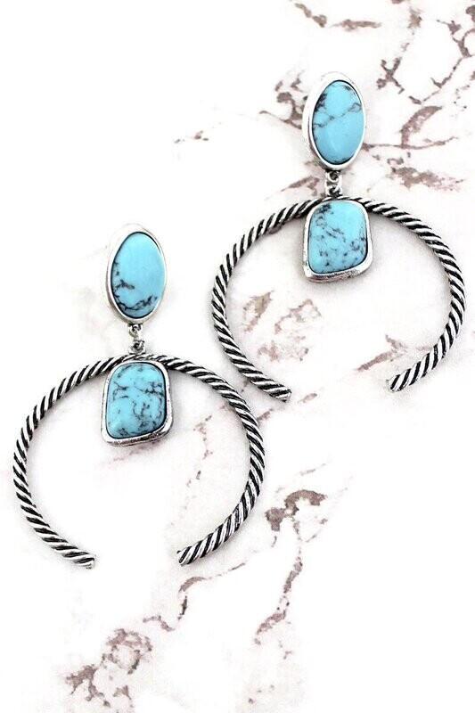 Turquoise &amp; Silvertone Creekside Naja Earrings