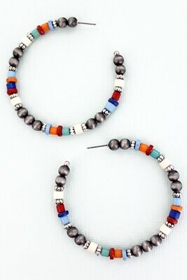 Silver Springs Multi-Color Beaded Hoop Earrings, 2.5&quot;