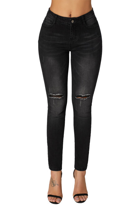 Denim Dark Ripped Cutout Knee Jeans