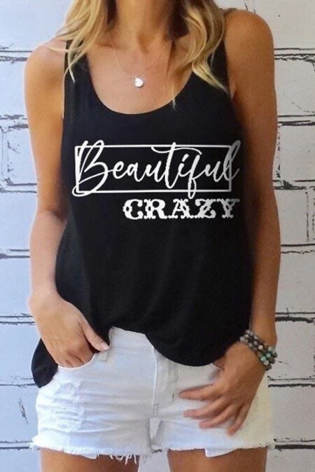 Beautiful CRAZY Plus Graphic O-Neck Tank Top