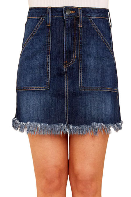 Denim Blue Distressed Hem Skirt