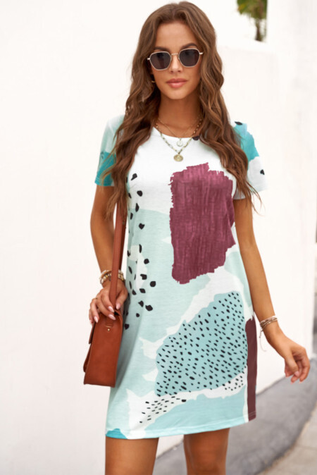 Leopard Splicing Color Block Mini Dress Ivory