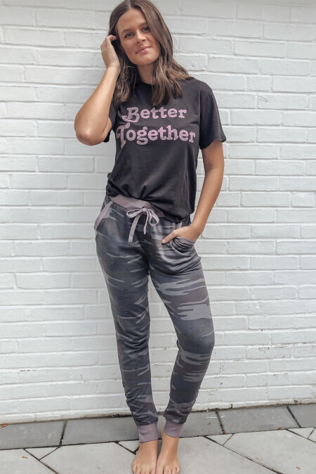 Two-piece Letter Camo Print Short Sleeve Lounge Set