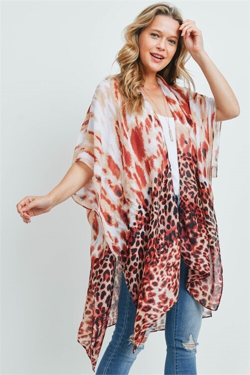 Leopard Tie Dye Kimono Brown