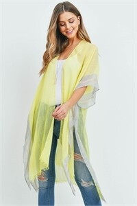 Two-Tone Trim Solid Kimono Yellow