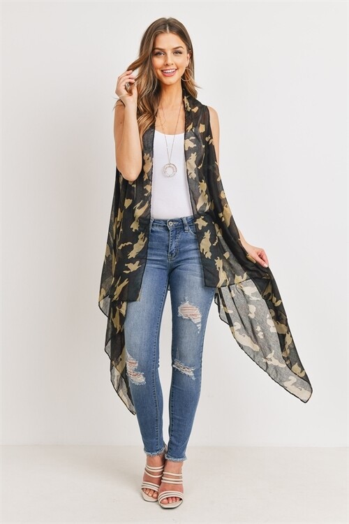 Camouflage Print Open Kimono