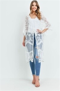 Lace Floral See-through Open Front Kimono