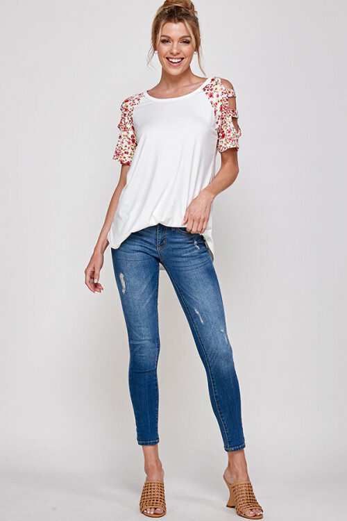 Ivory Top with Floral Sleeves