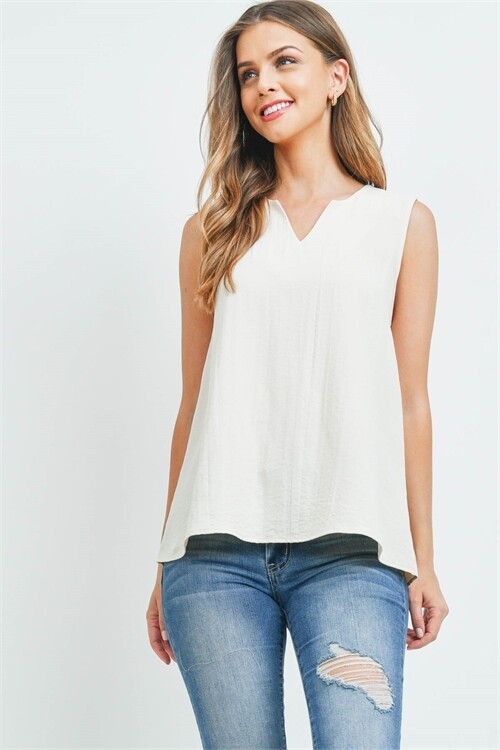 Notch Neck Sleeveless Woven Top