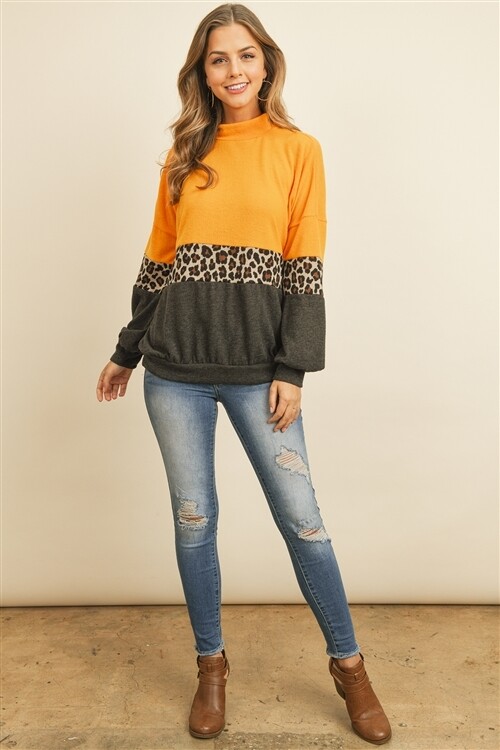 Mustard Brown Charcoal Leopard Sweater