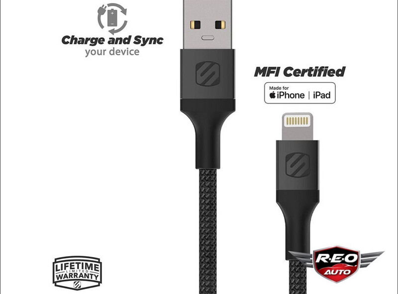 SCOSCHE I3B4SG Premium MFi Certified Strikeline Sync Braided Lightning Charging Cable for All Lightning Devices, 4 Feet, Space Gray