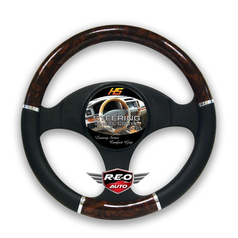 HS STEERING WHEEL COVERS (LUXURY SERIES COMFORT GRIP) Burlwood, Chrome, and Black