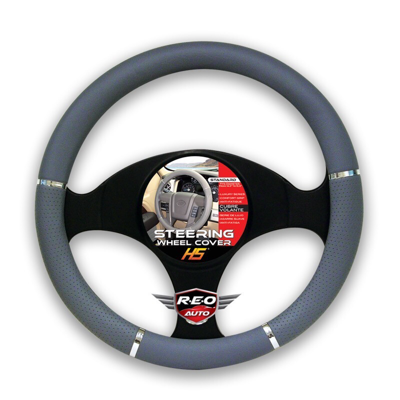 HS STEERING WHEEL COVERS (LUXURY SERIES COMFORT GRIP) GREY &amp; CHROME
