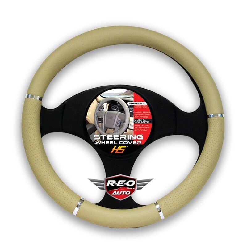 HS STEERING WHEEL COVERS (LUXURY SERIES COMFORT GRIP) TAN &amp; CHROME