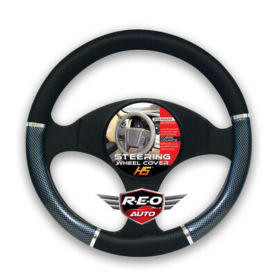 HS STEERING WHEEL COVERS (LUXURY SERIES COMFORT GRIP) Black, Chrome and Carbon