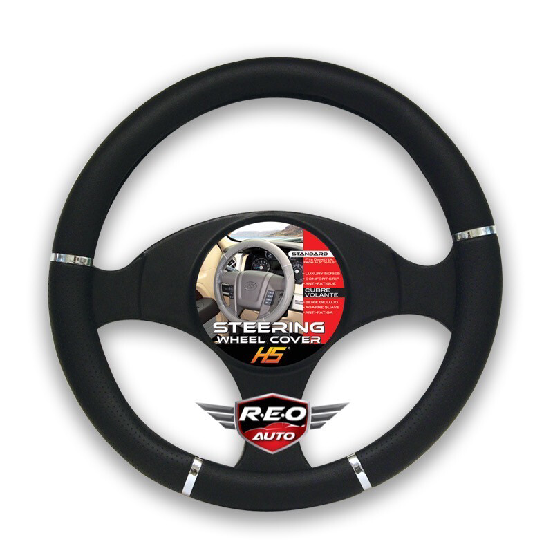 HS STEERING WHEEL COVERS (LUXURY SERIES COMFORT GRIP) BLACK &amp; CHROME