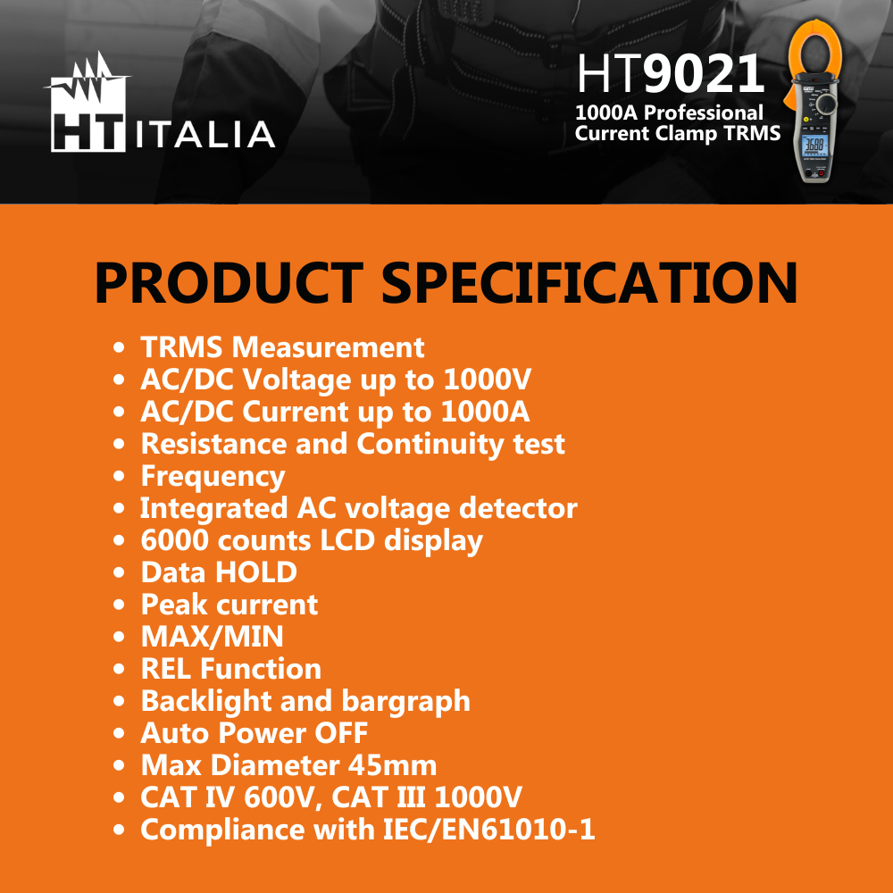 HT9021 AC/DC TRMS CAT IV clamp meter with temperature measurement