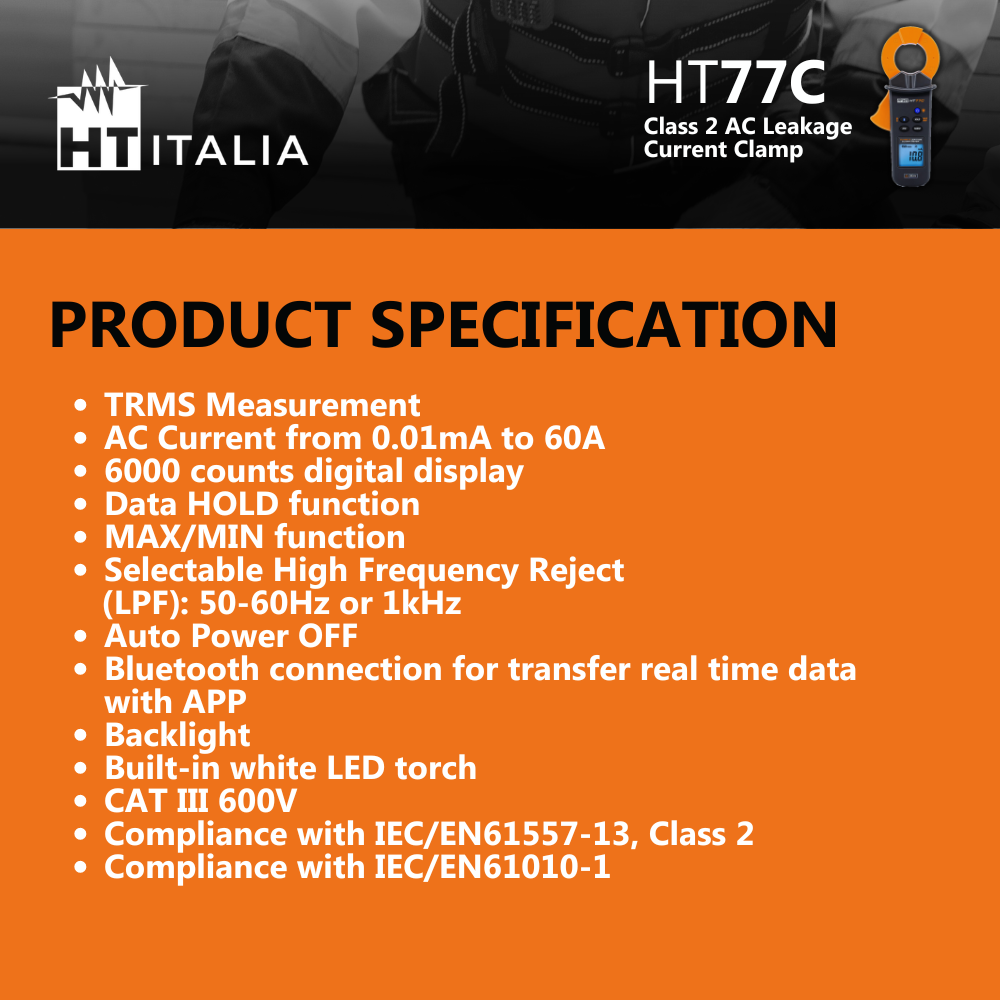 HT Italia HT77C Class 2 AC Leakage Current Clamp Meter