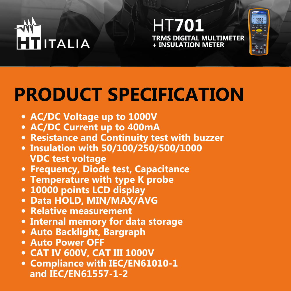 HT701 Professional Multimeter with insulation measurement up to 1000V
