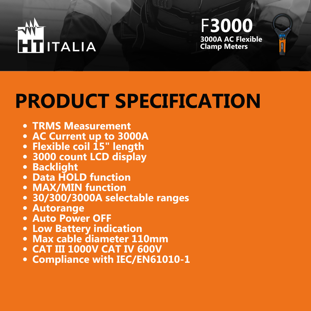 F3000 AC flexible clamp with 30/300/3000A full scales