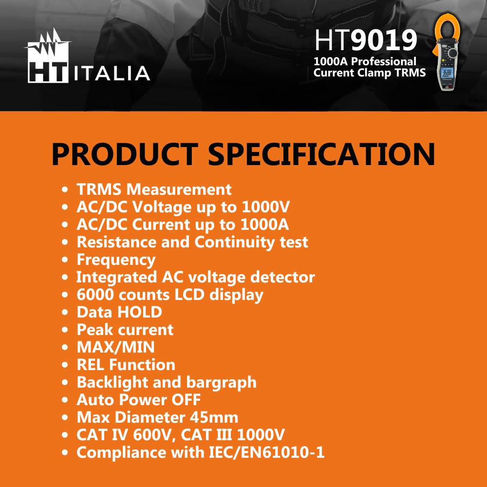 HT9019 Professional clamp meters AC 1000A TRMS, CAT IV 600V