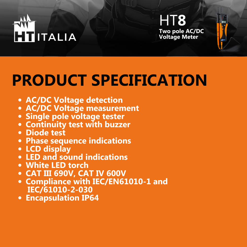 HT 8 2-pole multifunction tester with indication of values with LEDs and on the display