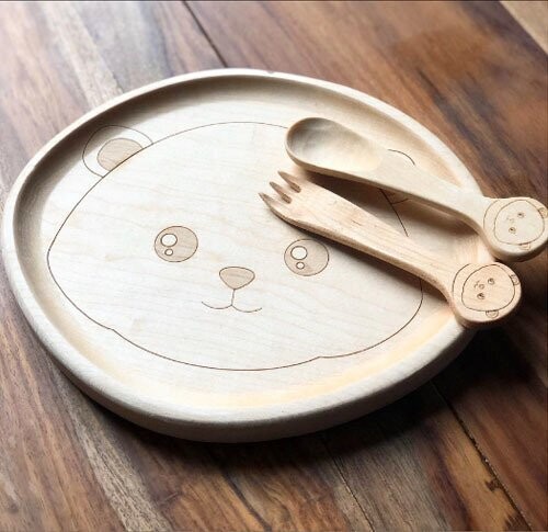 Holz Löwenbaby-Teller-Set