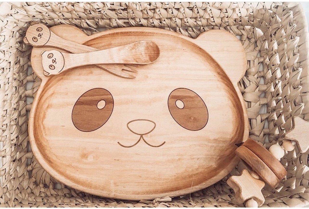 Holz Pandabärchen-Teller-Set