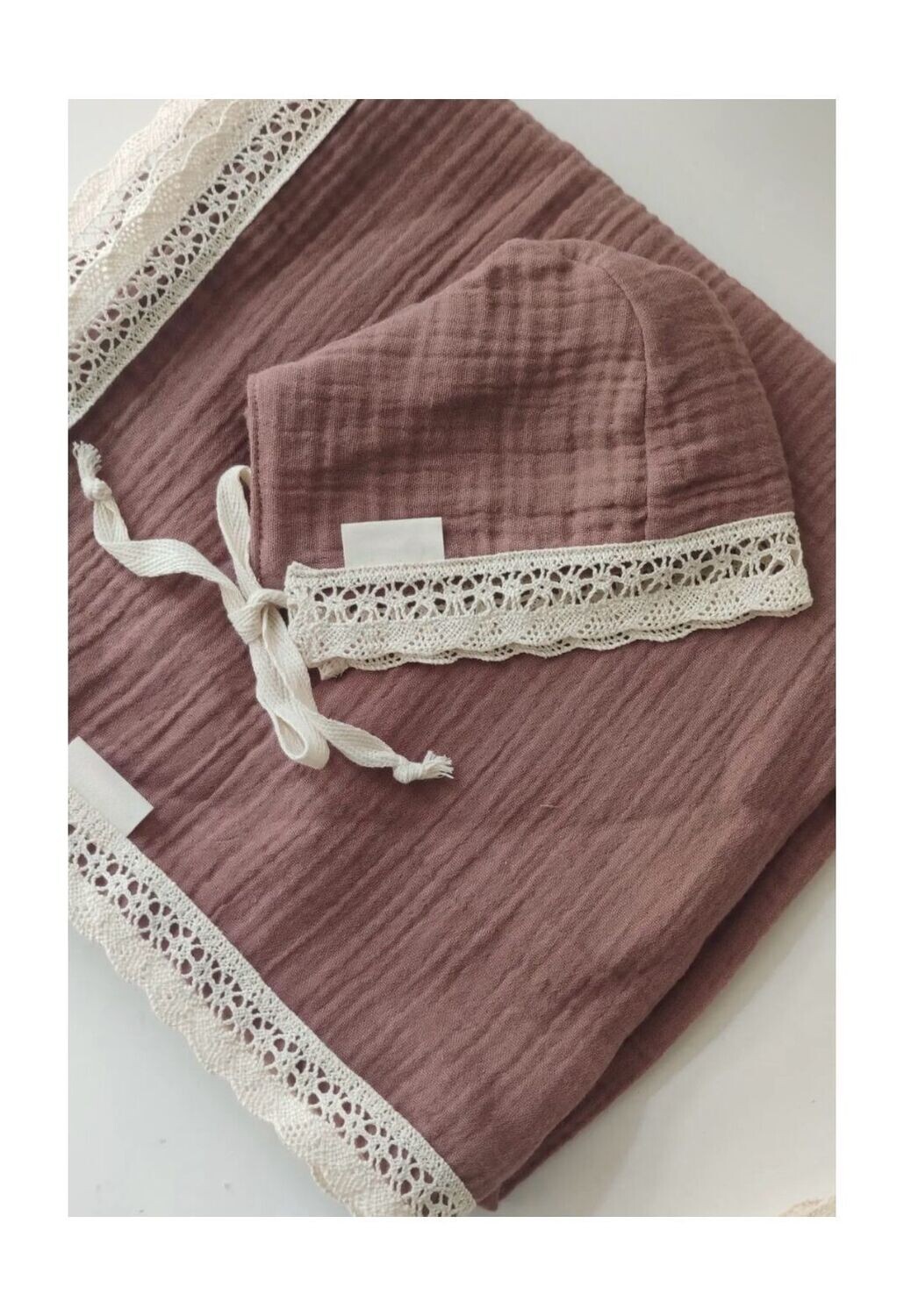 Musselin Babydecke mit Babybonnet