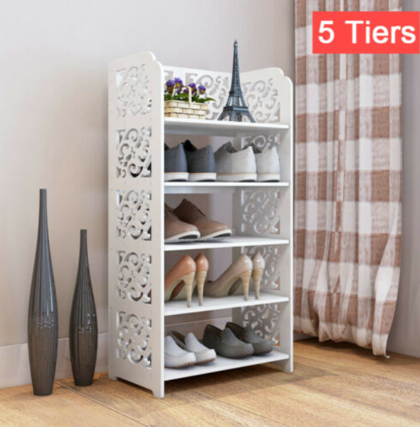 Wooden White 5 Tiers Shoe Rack Storage Shelf Display Stand Organiser Unit UK