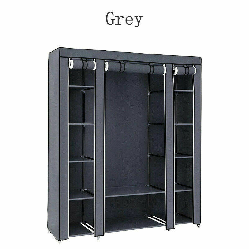Canvas Wardrobe Hanging Rail Shelving Fabric Large Cupboard Clothes Storage Bedroom Grey