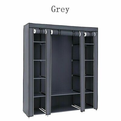 Canvas Wardrobe Hanging Rail Shelving Fabric Large Cupboard Clothes Storage Bedroom Grey