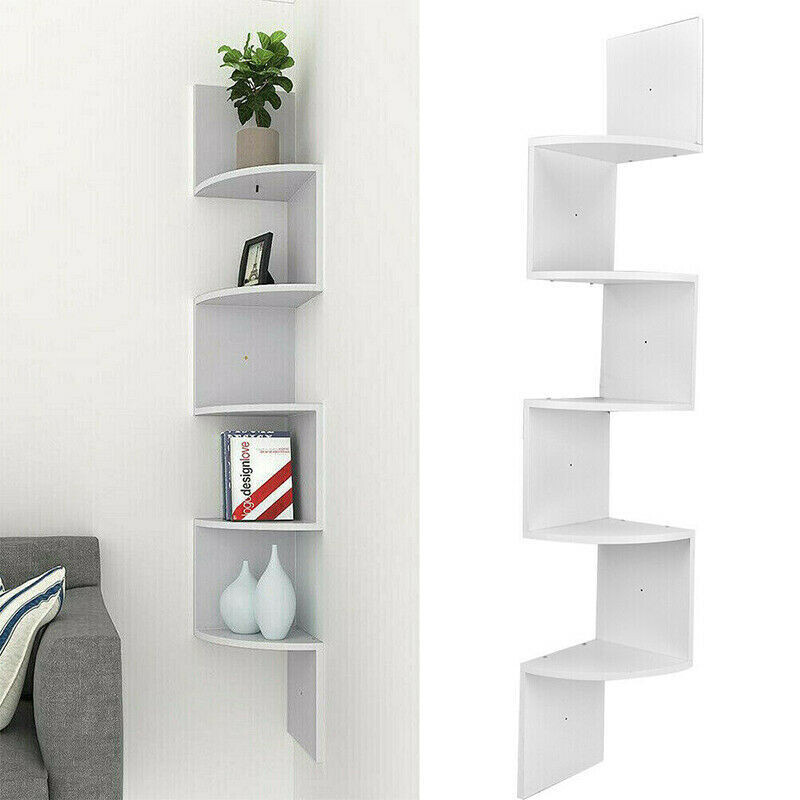 3/5 Tier White Floating Wall Shelves Corner Shelf Storage Display Rack Bookcase Decor UK