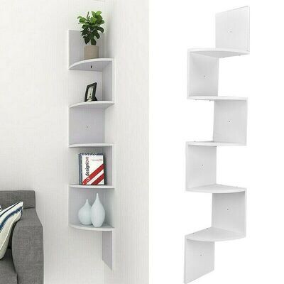 3/5 Tier White Floating Wall Shelves Corner Shelf Storage Display Rack Bookcase Decor UK