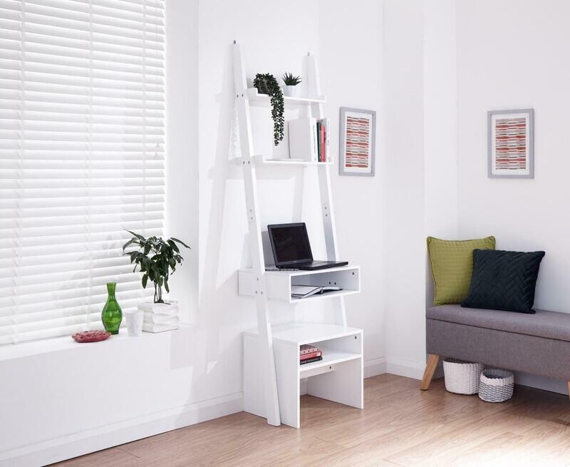 White Ladder Modern Style 3 Tier Computer Study Desk Table with Bookcase Shelves