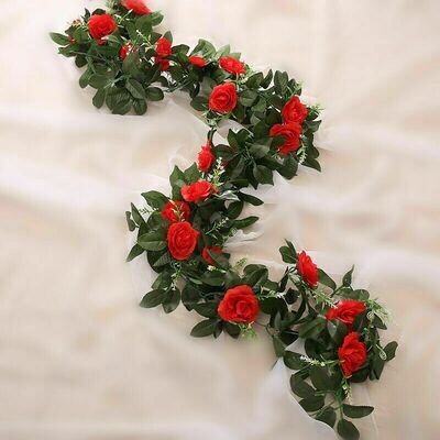 8ft Artificial Flower Silk Rose Leaf Garland Vine Ivy Home Wedding Garden Decor RED