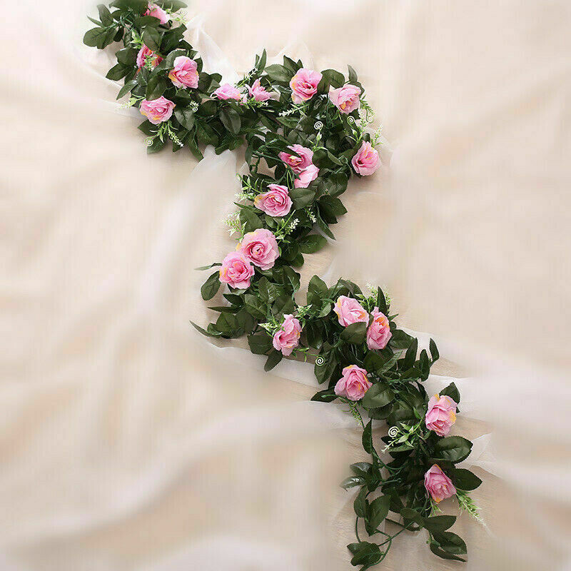 2 x 8ft Artificial Flower Silk Rose Leaf Garland Vine Ivy Home Wedding Garden Decor
