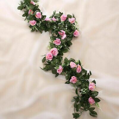 2 x 8ft Artificial Flower Silk Rose Leaf Garland Vine Ivy Home Wedding Garden Decor