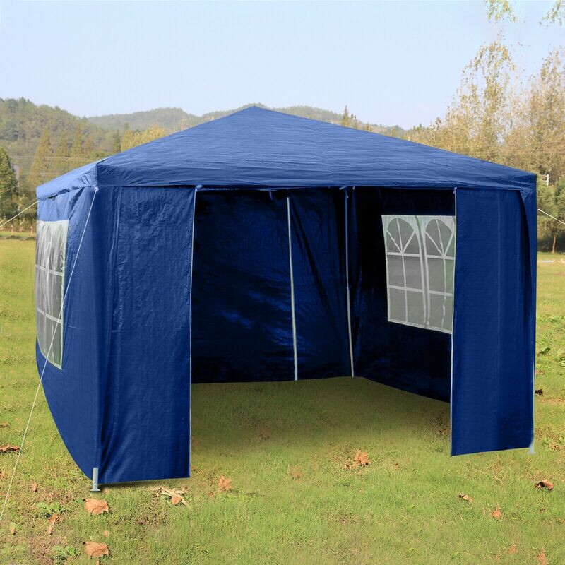 3x3M Heavy Duty Gazebo Marquee Canopy Waterproof Garden Patio Party Tent w/Sides Blue