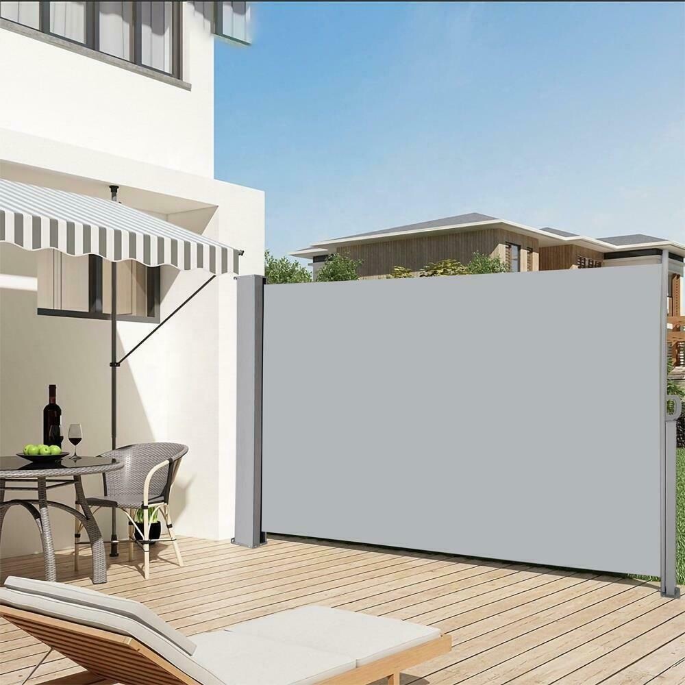 3M Retractable Side Awning Blind Screen Sunshade Garden Patio Windbreaker Grey