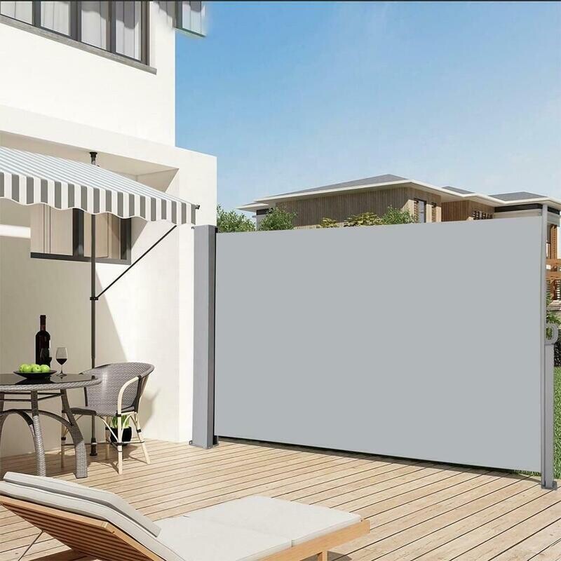 3M Retractable Side Awning Blind Screen Sunshade Garden Patio Windbreaker Grey