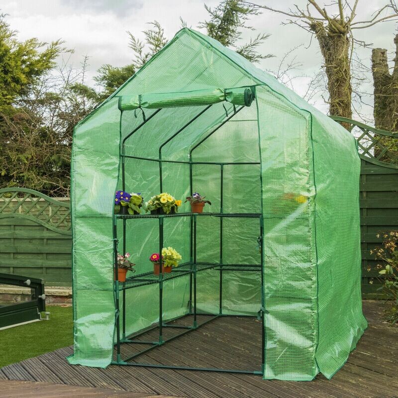 Walk In Garden Greenhouse 14 Shelf Pot Plant Growhouse with PE Cover