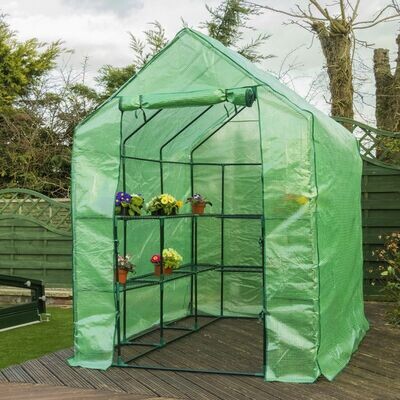 Walk In Garden Greenhouse 14 Shelf Pot Plant Growhouse with PE Cover