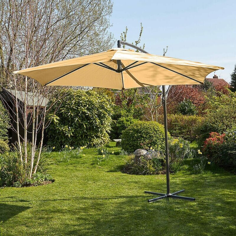 Garden Banana Parasol 3 Meter Beige Patio Shade Heavy Duty Metal Base with Crank