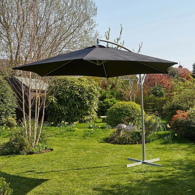 Garden Banana Parasol 3 Meter Black Patio Shade Heavy Duty Metal Base with Crank
