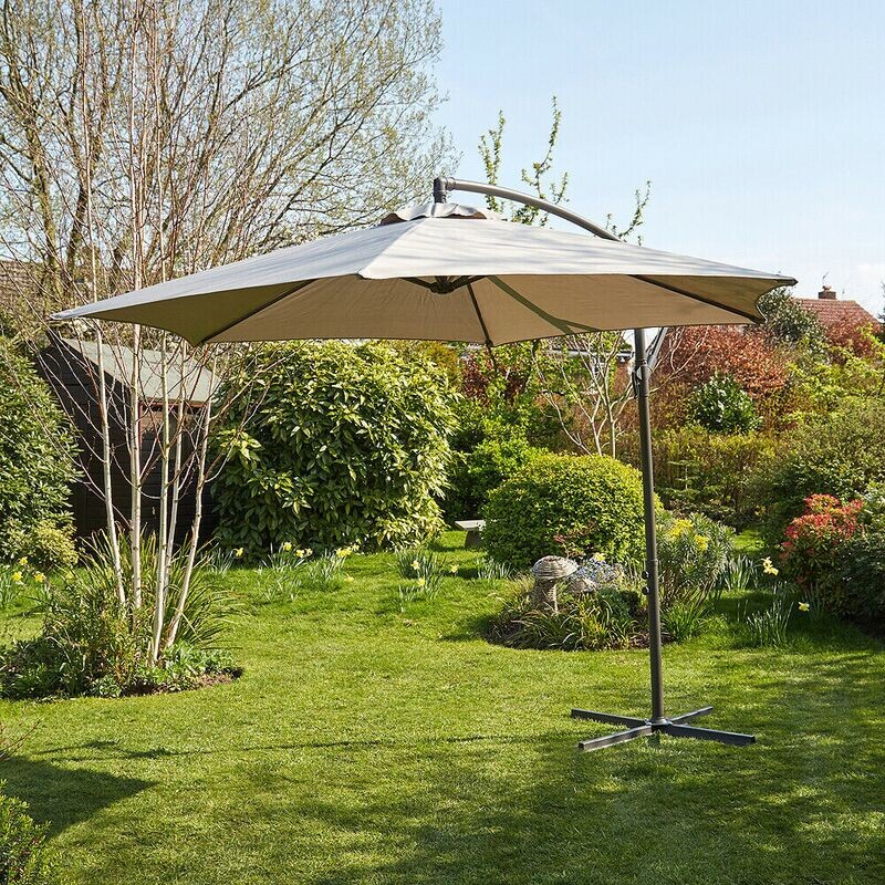Garden Banana Parasol 3 Meter Grey Patio Shade Heavy Duty Metal Base with Crank