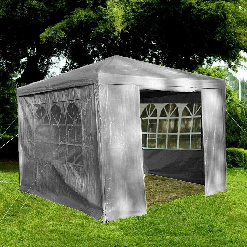 3x3m Gazebo With Sides Grey Garden Marquee PE Awning Beach Party Camping Tent Canopy