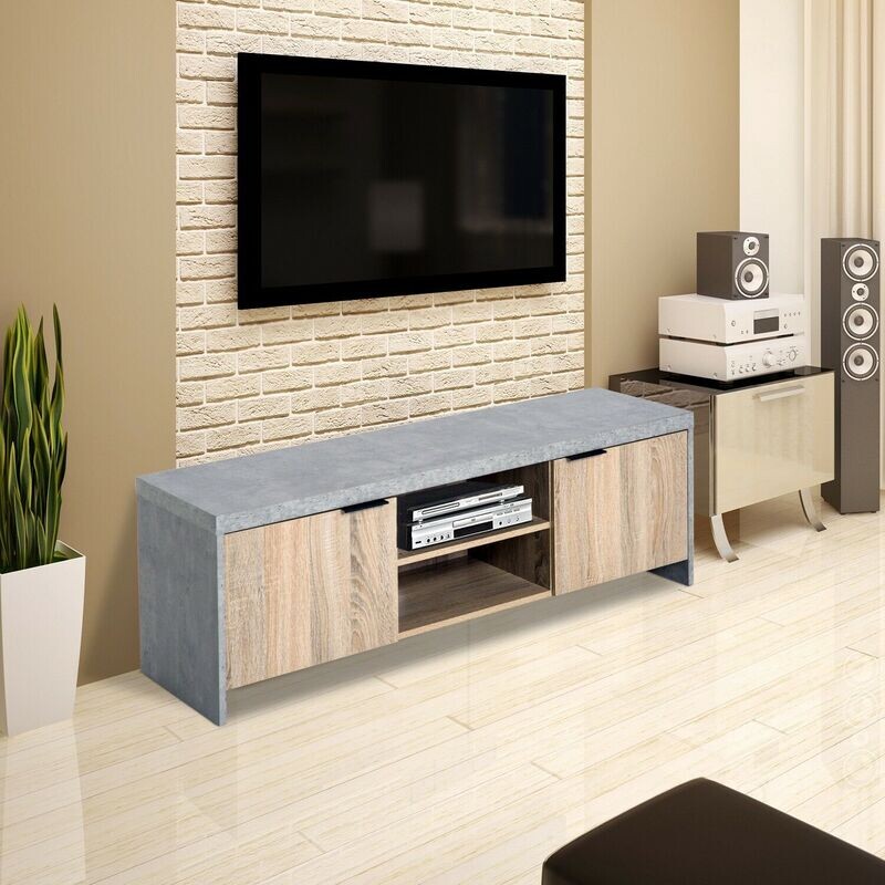 120 CM Modern TV Cabinet Stand Unit Wooden Media Storage Space Shelves W/ Doors Drawer